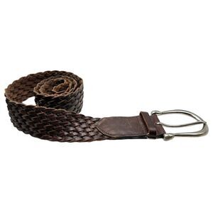 Michael Kors 553633 Braided Large Buckle Brown Leather Belt Women's Size Medium